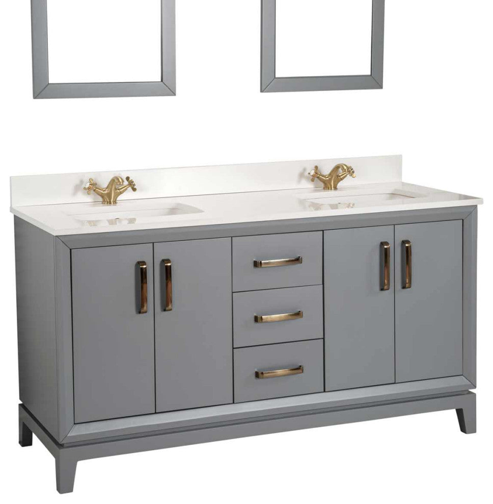 Fabia Collection 60" Bathroom Vanity With Sink, Mirror, Countertop, Dark Gray