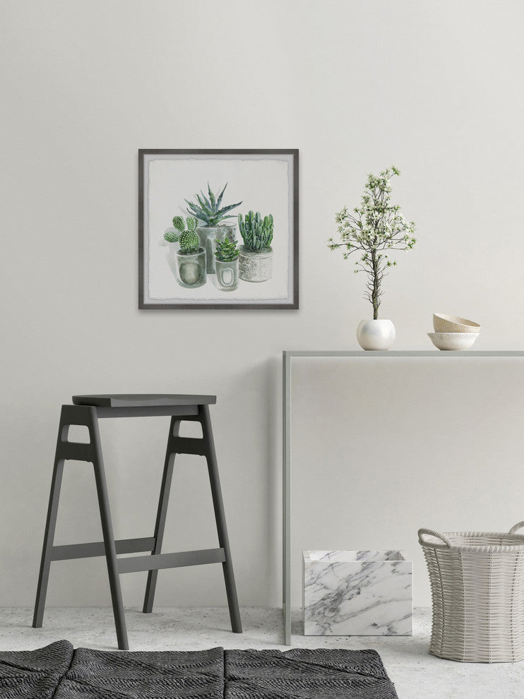 "Ceramic Gray Pots" Framed Painting Print, 18"x18"