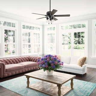 Hunter 52" Hartland Matte Black Ceiling Fan, LED Light Kit, Pull Chain