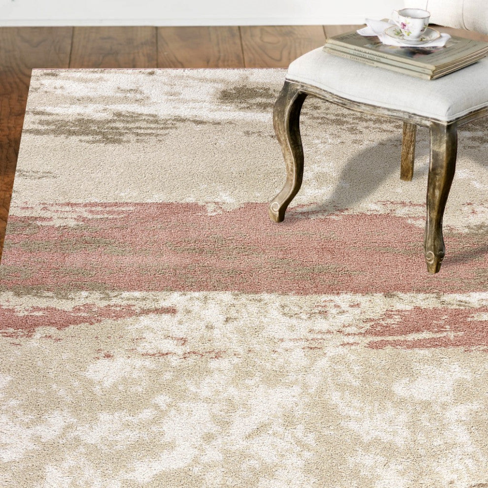 5" x 7" Blush and Beige Abstract Strokes Area Rug