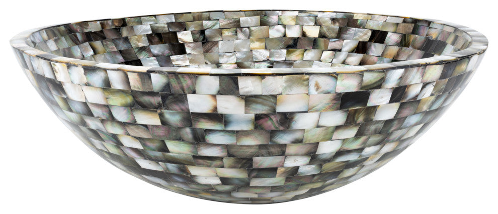 Mother of Pearl Seashell Vessel Sink Blue and Silver Rectangular Cube Inlay