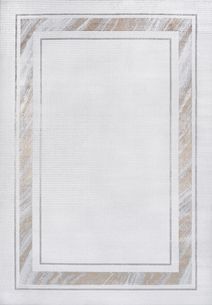 Athens Classic Border Marble Pattern High-Low Area Rug