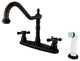 Oil Rubbed Bronze 8" Center Kitchen Faucet with Non-Metallic Sprayer KB1755AX