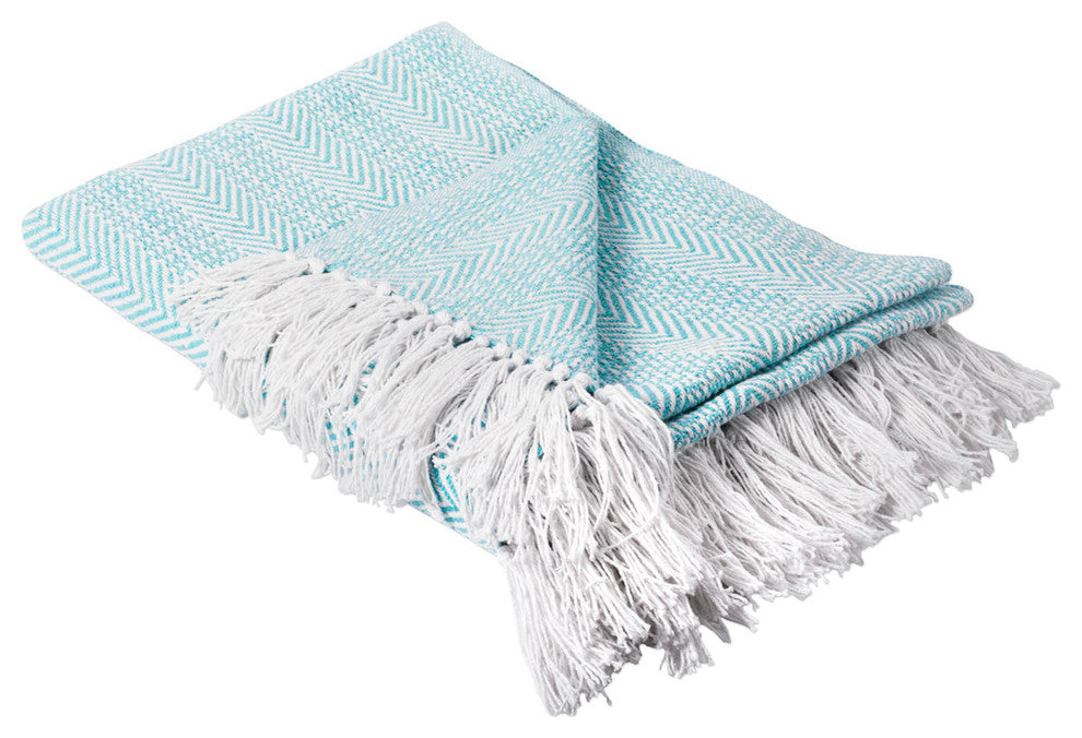 Aqua Herringbone Stripe Throw