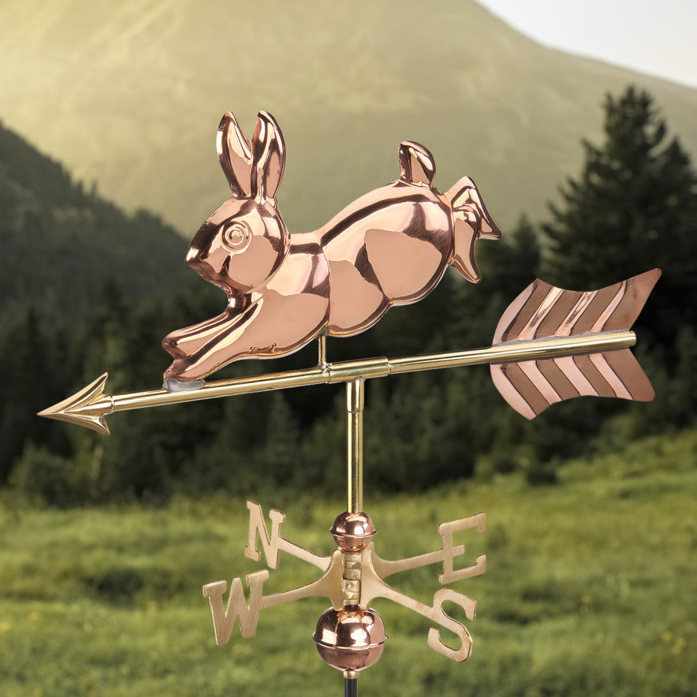 Rabbit Cottage Weathervane Copper WithRoof Mount by Good Directions