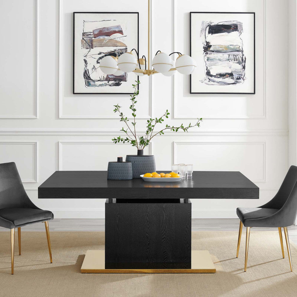 Dining Table, Rectangular, Wood, Metal, Black, Gold, Modern, Bistro Restaurant