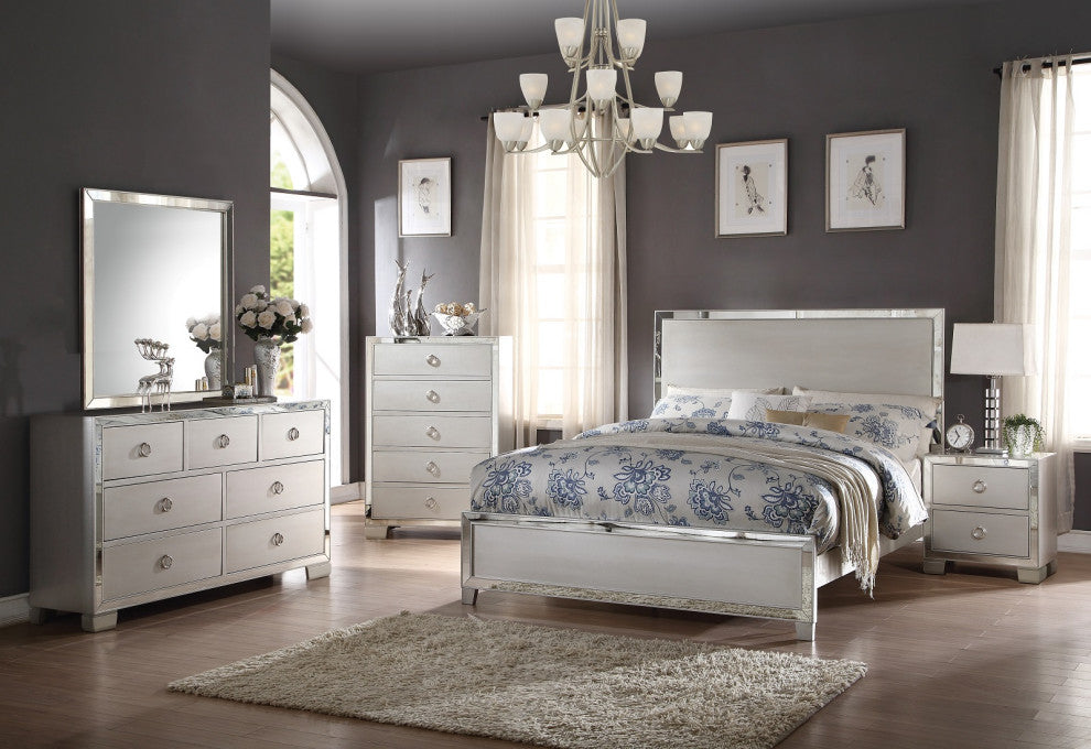 Wood Nightstand With 2 Drawers, Platinum