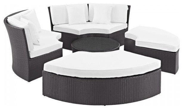 Espresso White Convene Circular Outdoor Patio Daybed Set