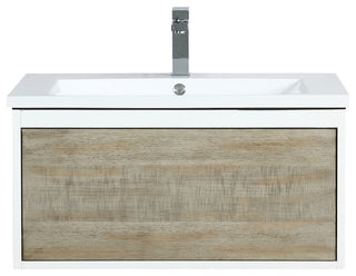 Scopi 30 Rustic Acacia Vanity, Acrylic Top With Sink, Rose Gold Faucet Set