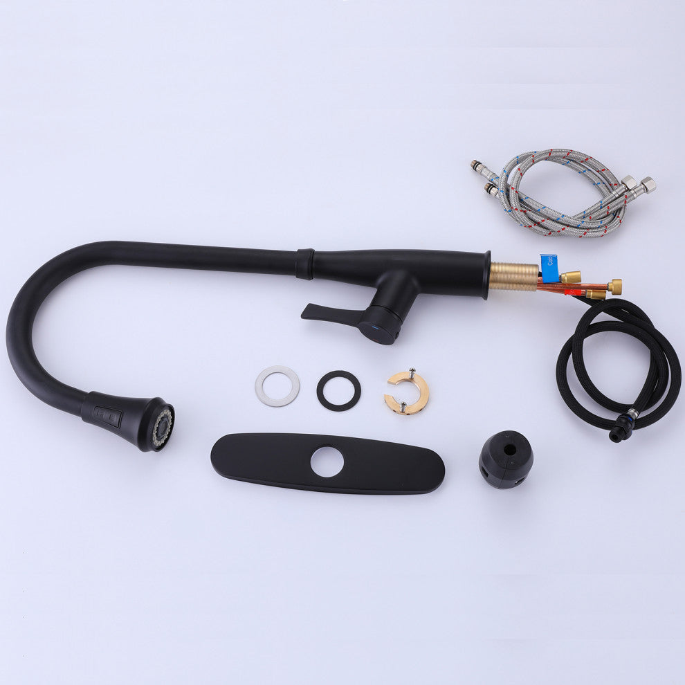 Pull Out Single Handle Two Function Deck Mounted Kitchen Faucet, Matte Black