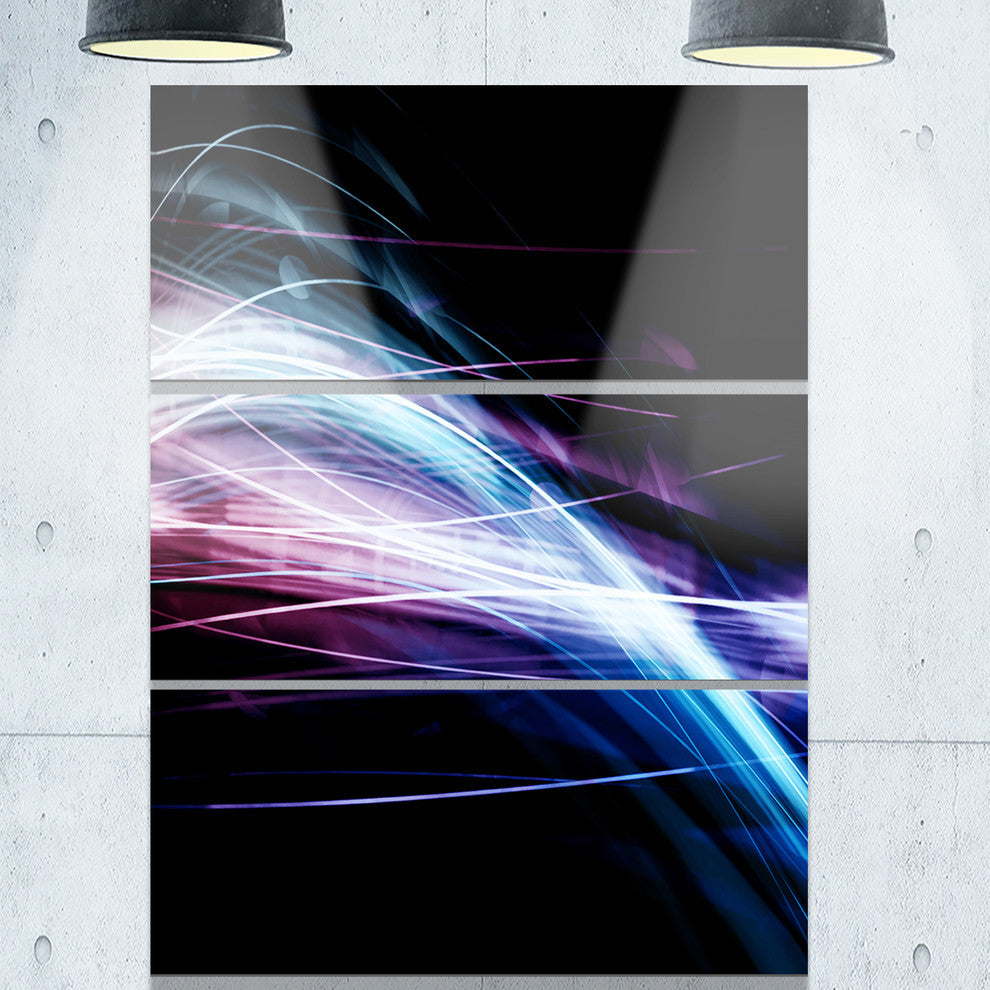 "Purple Blue Lines in Black" Digital Metal Wall Art, 3 Panels, 28"x36"
