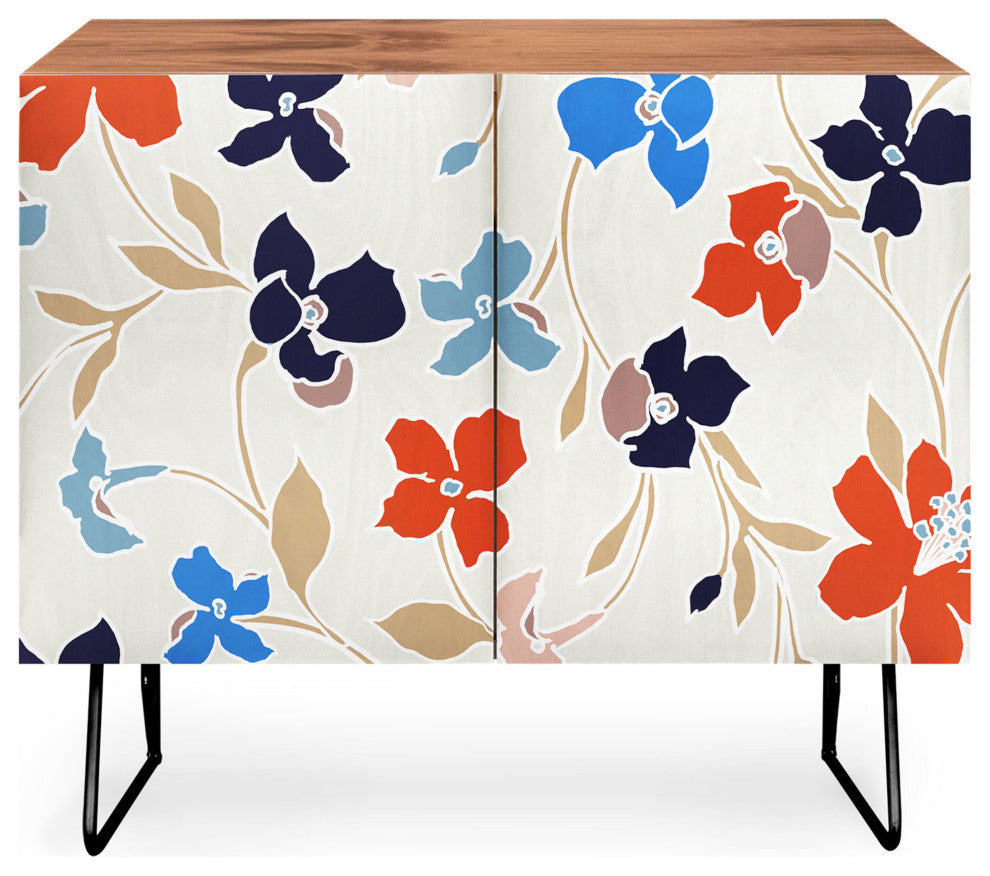 Deny Designs Freeland Credenza, Walnut, Black Steel legs