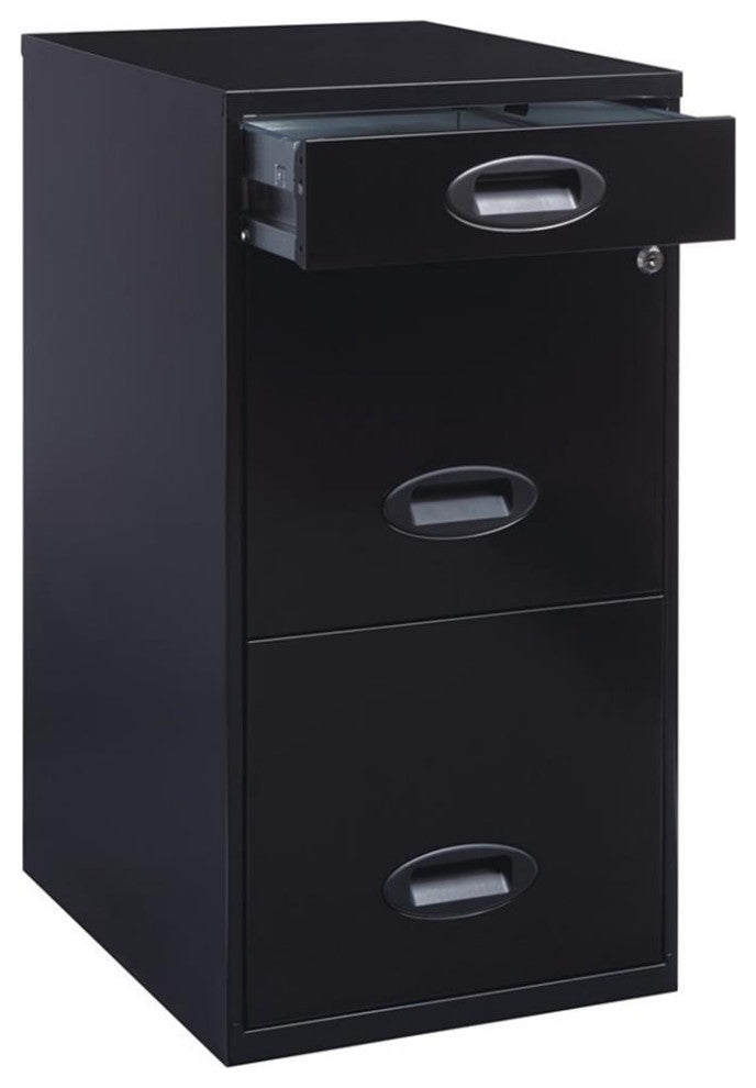 Space Solutions 3 Drawer Metal File Cabinet with Pencil Drawer Black