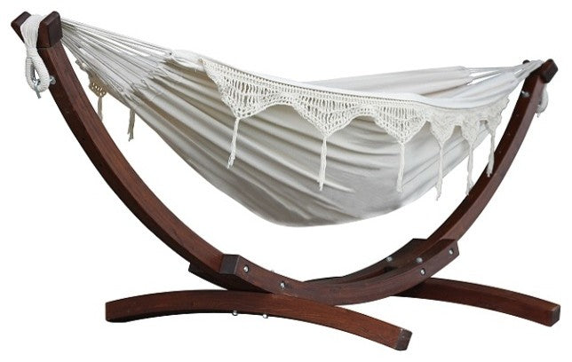 Double Cotton Hammock with Solid Pine Arc Stand, Natural