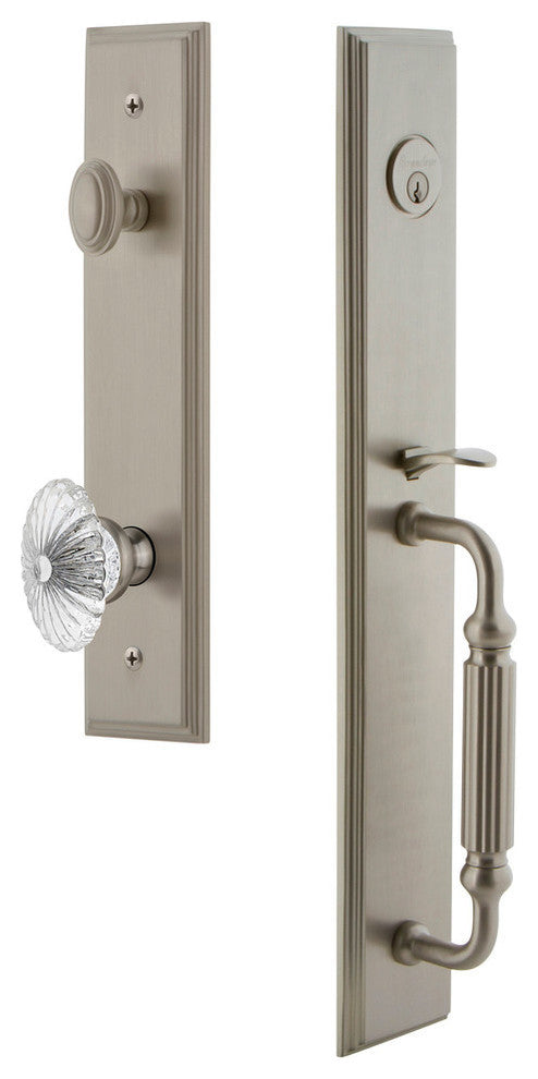 Carre' 1-Piece Dummy Handleset, F Grip and Burgundy Knob, Satin Nickel, 848931