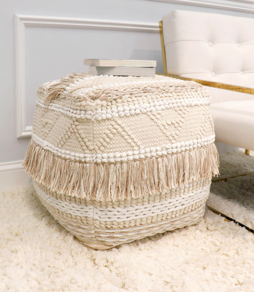 Pasargad Home Grand Canyon Premium Cotton Pouf, Beige