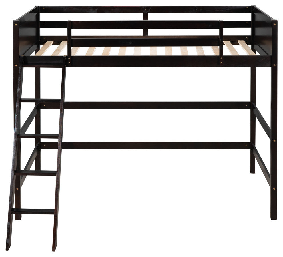 Gewnee Solid Wood Twin Size Loft Bed with Ladder in Espresso