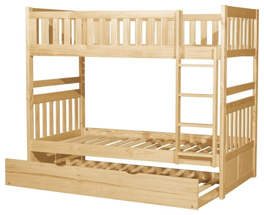 Lexicon Contemporary Wood Twin/Twin Bunk Bed with Twin Trundle in Natural Pine
