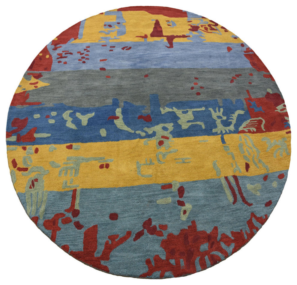 Hand Tufted Wool Area Rug Abstract Multicolor, [Round] 10'x10'