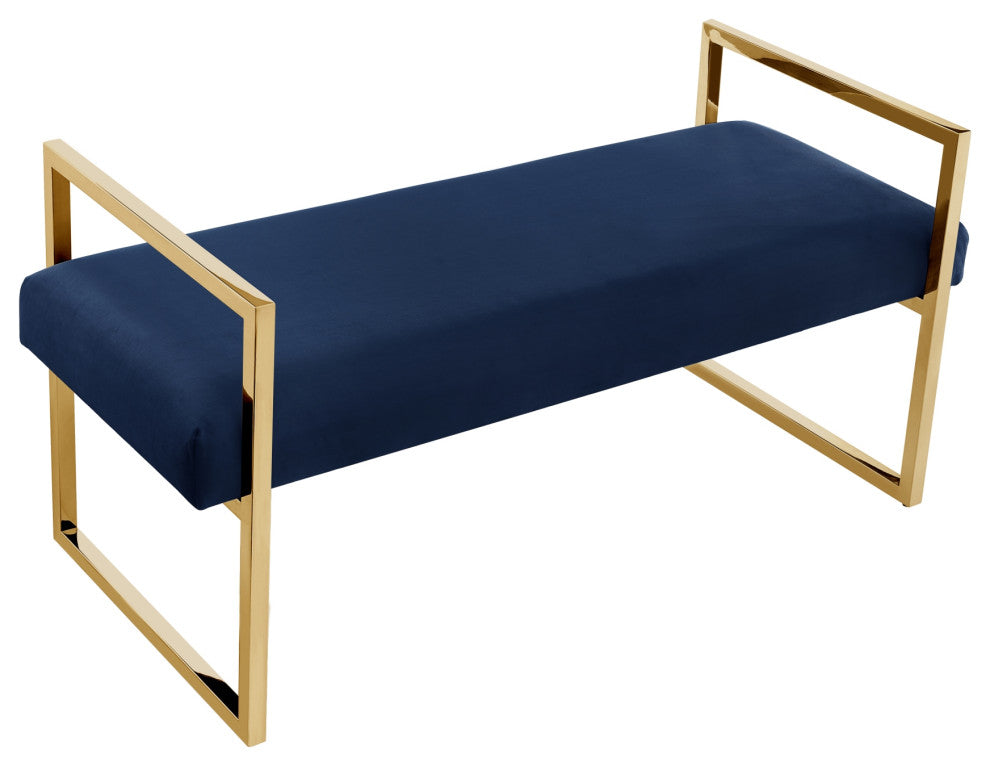 Inspired Home Maddyn Bench,Upholstered, Velvet Navy/Gold