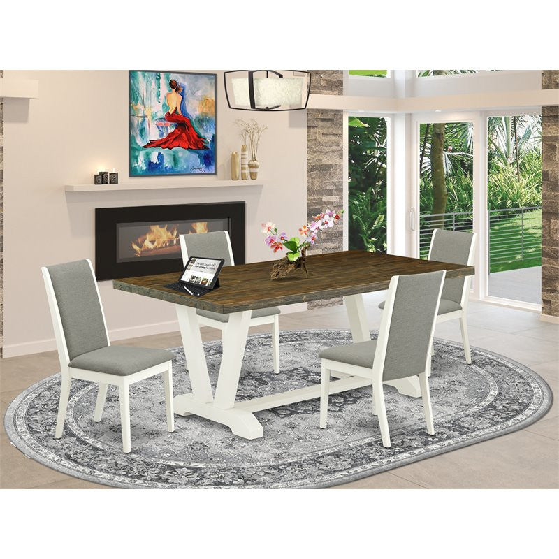 5-Piece Set Color Table Top and 4 Chairs, Wire Brushed Linen White