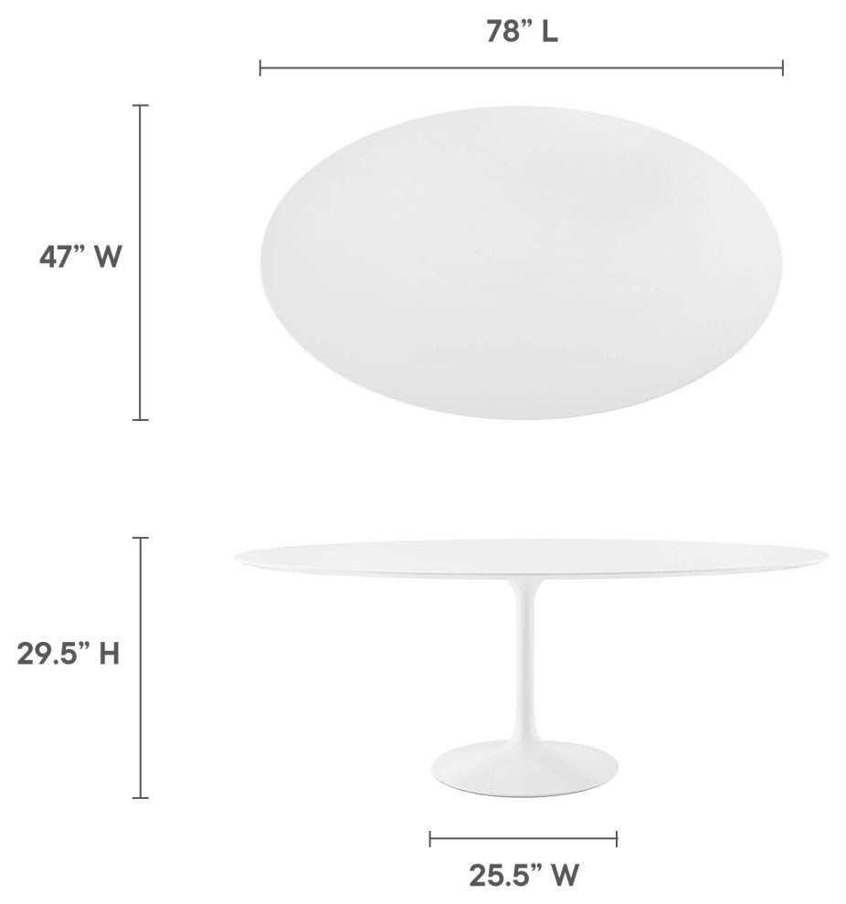Modern White Tulip 78" Oval Wood Top Dining Table
