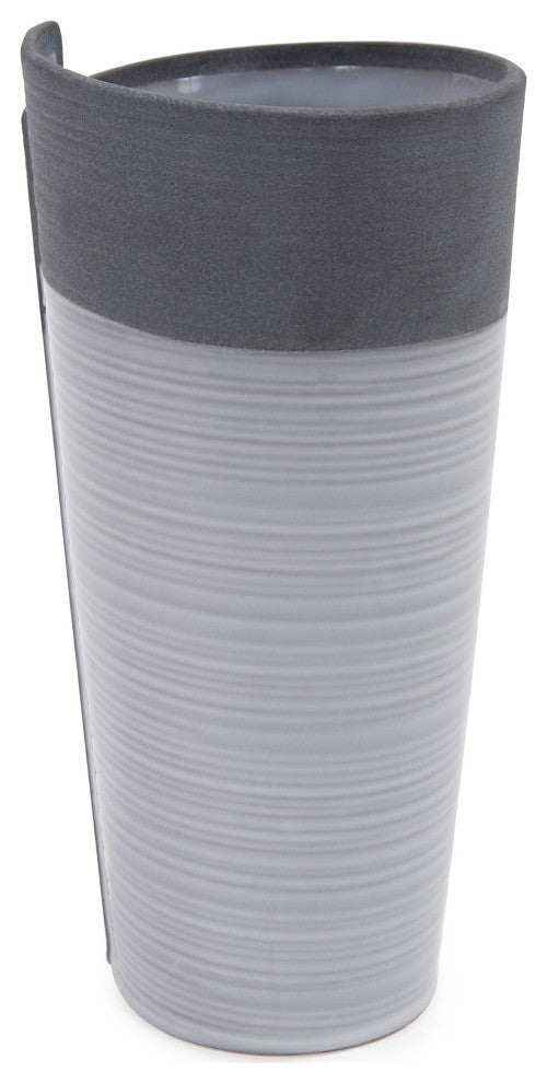 Rolled Two Tone Gray Vase, Large