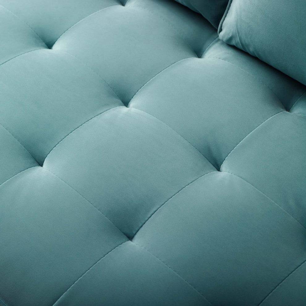 Loveseat Sofa, Velvet, Blue, Modern, Living Lounge Room Hotel Lobby Hospitality