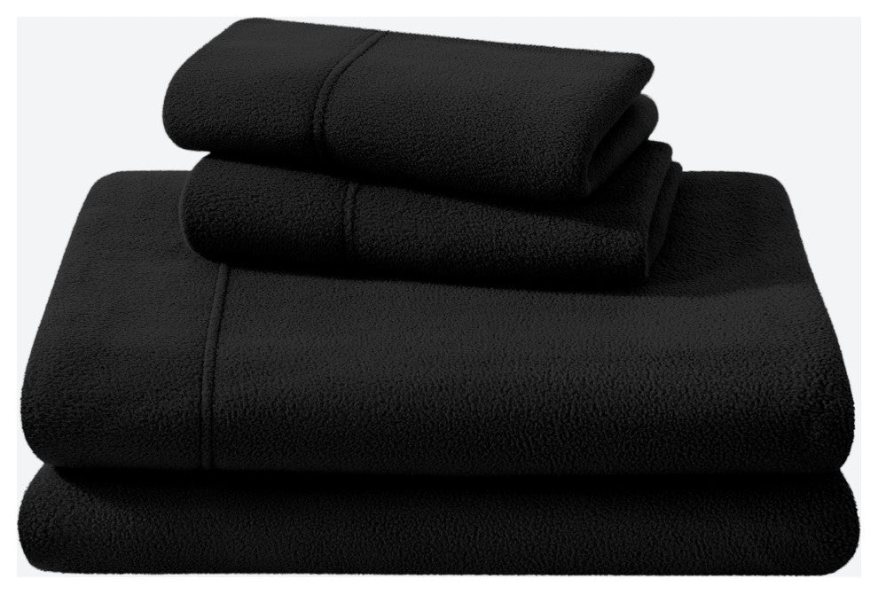 Polar Fleece Sheet Set, Black, Twin