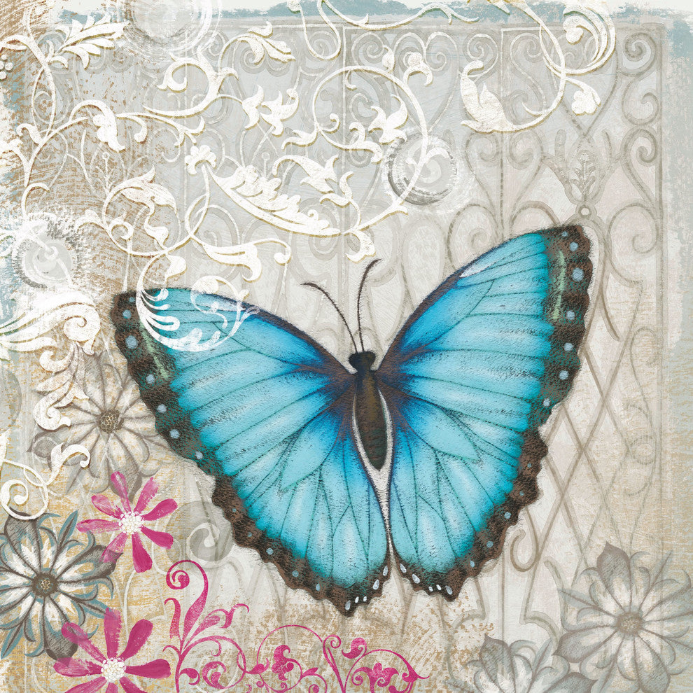 "A Light Blue Butterfly" Painting Print on Wrapped Canvas