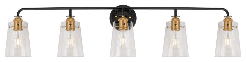 5-Light Bath Bar, Black and Soft Gold