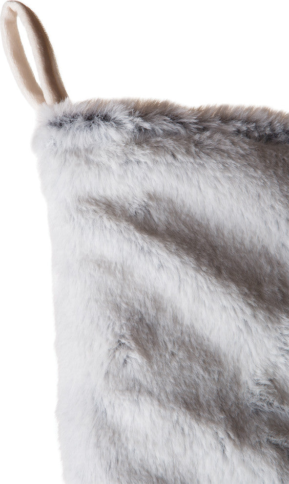 Faux Fur Christmas Stocking, Silver-White Fox