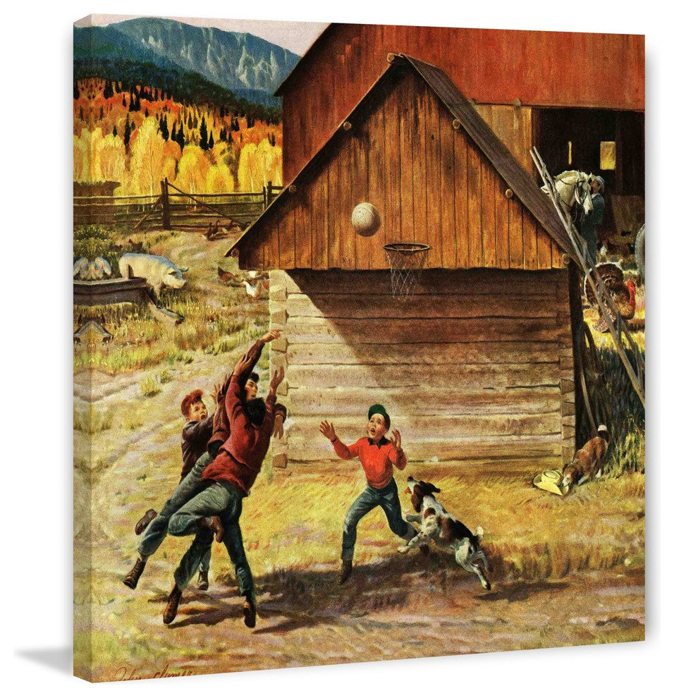 "Ranch Basketball" Painting Print on Canvas by John Clymer