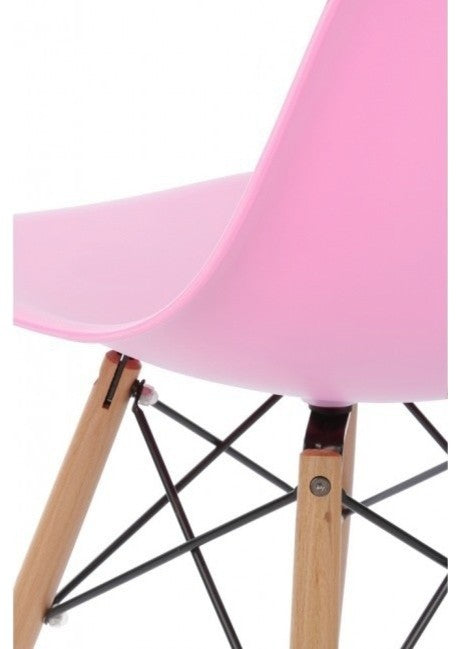 DSW Molded Pink Plastic Dining Shell Chair, Wood Eiffel Legs