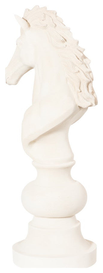 Knight Chess Sculpture, Cast Stone White