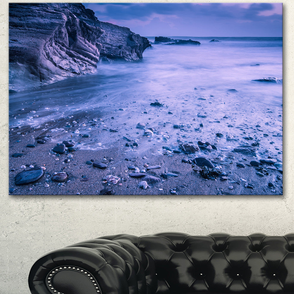 Calm Time Lapse on Beach at Sunset, Large Seashore Canvas Wall Art, 60"x28"