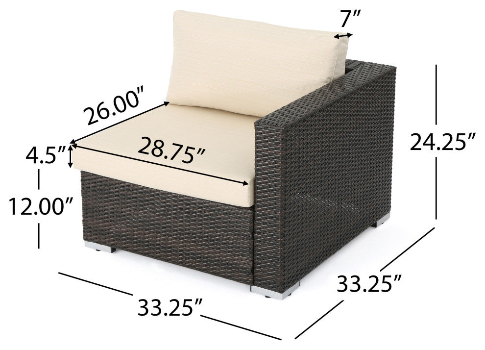 GDF Studio Tom Rosa 5 Seater Wicker Sectional Sofa Set With Cushions, Multibrown/Beige