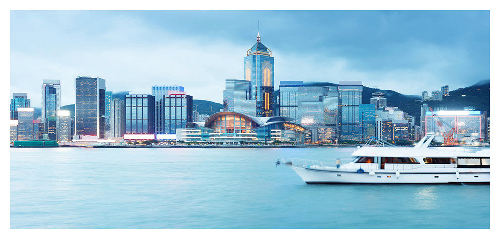 Hong Kong City at Night, Large Cityscape Canvas Art Print, 60"x28"