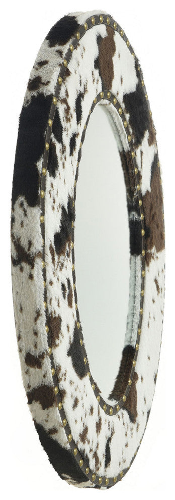 Cow Hide Mirror Faux Animal Printed With Hammer Nail Trim