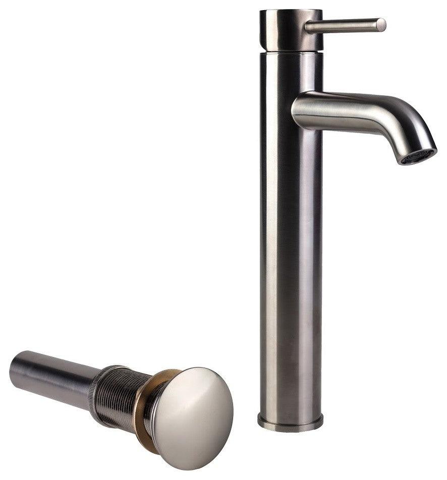 European Vessel Sink Faucet and Drain Set Brushed Nickel