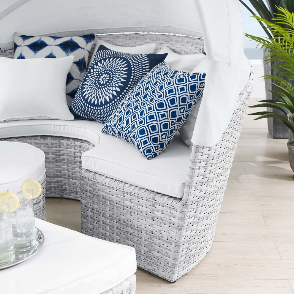 Daybed Sofa Bed, Sunbrella, Gray White, Rattan, Wicker, Outdoor Patio