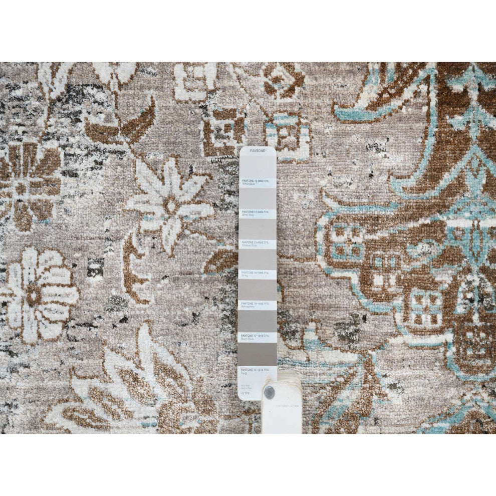 Gray Silk, Textured Wool Hand Knotted Modern Persian Oversized Rug13'9"x18'1"