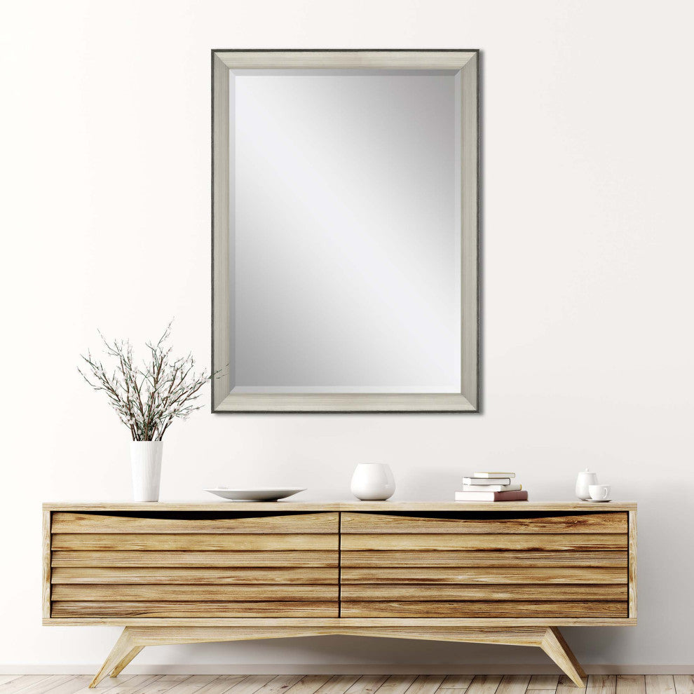 Framed Beveled Mirror, Metallic, 28"x40"