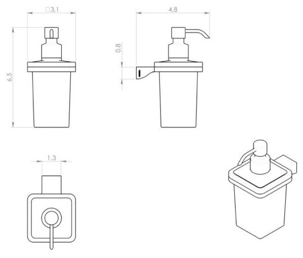Wall Mounted Square Frosted Glass Soap Dispenser With Chrome Mounting