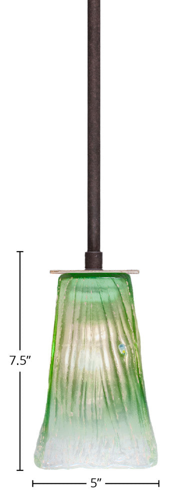 Apollo Stem Mini Pendant In Dark Granite, 5" Square Kiwi Green Crystal Glass