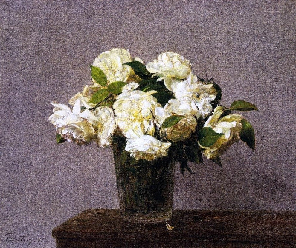 Henri Fantin-Latour White Roses in a Vase, 20"x25" Wall Decal