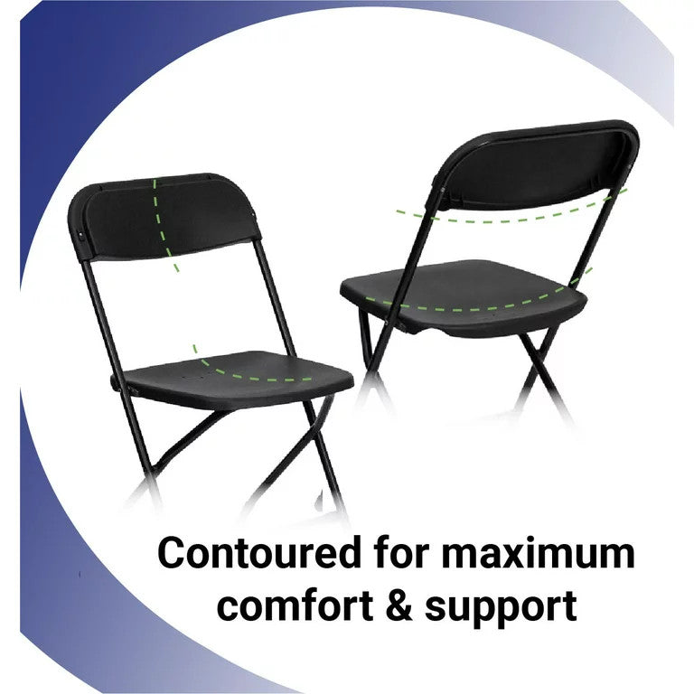 10 Pack Folding Chair, Coated Metal Frame With Plastic Seat & Open Back, Black