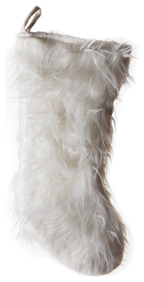 Faux Fur Christmas Stocking, Mongolian Long Hair White