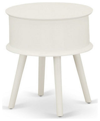 Gordon Round Night Stand End Table With Drawer, White Finish