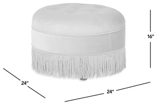 Yolanda 24" Upholstered Round Accent Ottoman, Almond White Chenille